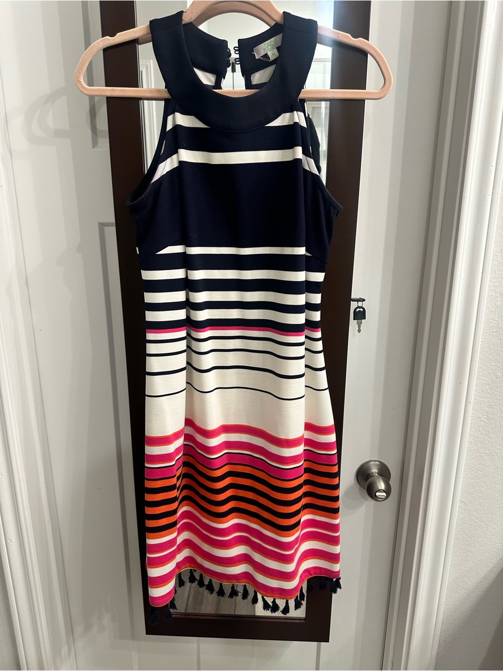 Jade Navy and Cream Striped Sleeveless Dress